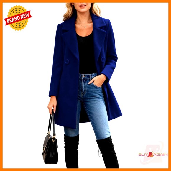 Long Sleeve Slim Fit Wool Blend Pea Coat Classic Elegant Winter Overcoat